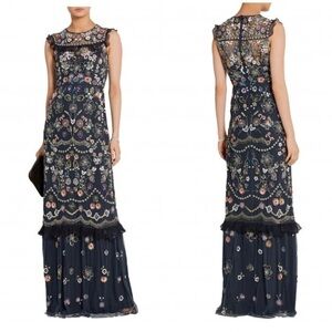 Needle & Thread Butterfly Garden Ruffle‎ Trimmed Embellished Tulle Dress Navy 6